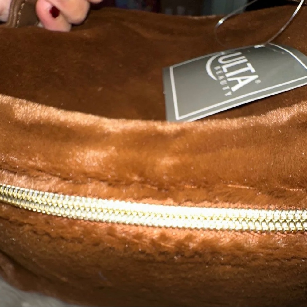 Ulta Beauty Brown Cosmetic Bag with Gold Zipper